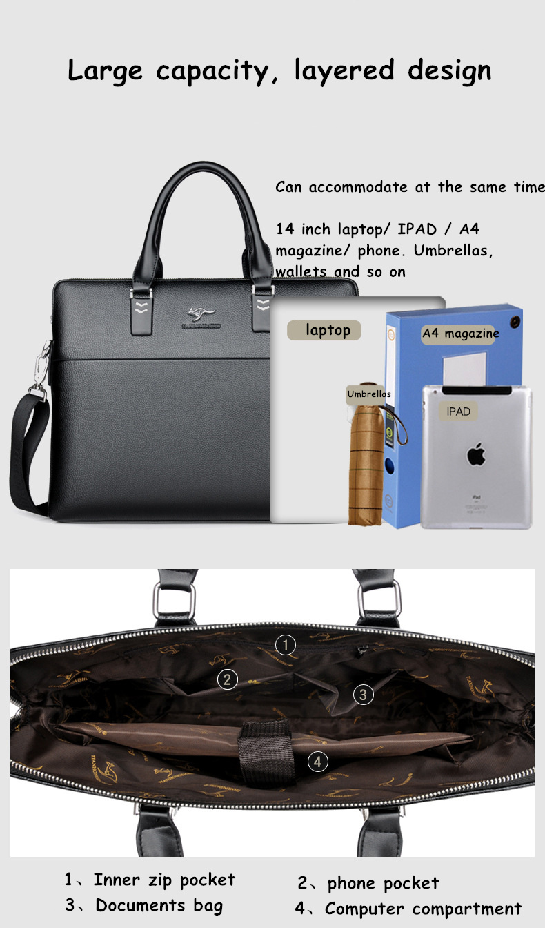 Men Casual Briefcase Business Shoulder Leather Messenger Bags Computer Laptop Handbag