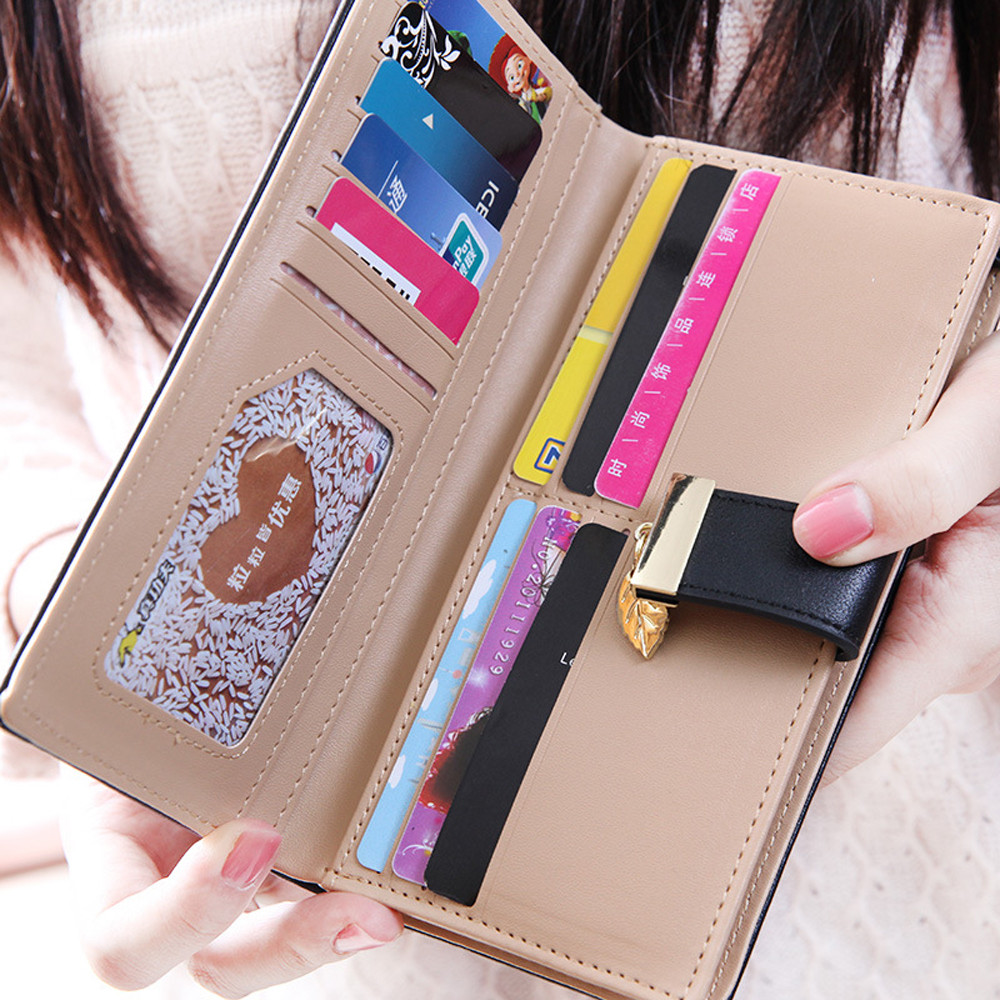 Women Wallet PU Leather Purse Female Long Wallet Gold Hollow Leaves Pouch Handbag  Coin Purse New card bag two-in-one female Korean version hollow long thin high-beauty zipper buckle