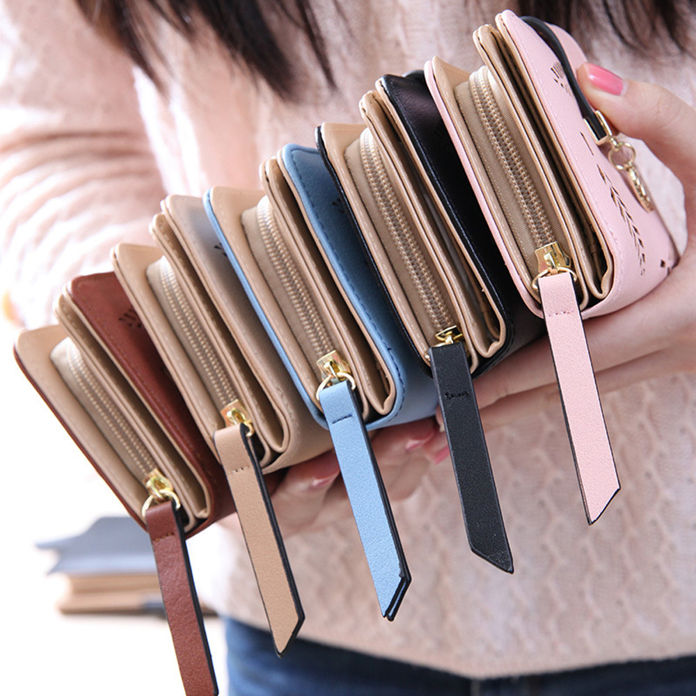 Women Wallet PU Leather Purse Female Long Wallet Gold Hollow Leaves Pouch Handbag  Coin Purse New card bag two-in-one female Korean version hollow long thin high-beauty zipper buckle