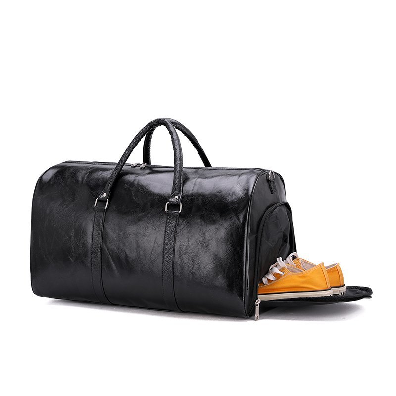 Large Capacity PU Lether Duffle &amp; Gym Bags High Quality Solid Color Partition Finishing Nethong travel bag Men's and women's lightweight waterproof short-distance travel boarding bag Large capacit