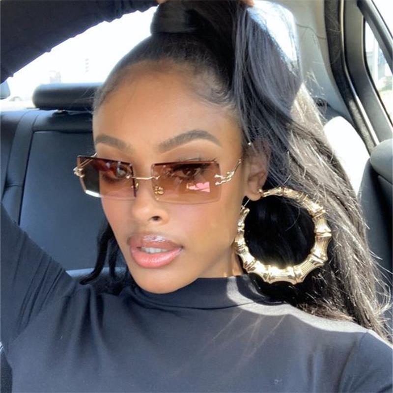 Rimless Sunglasses Rectangle Fashion Popular Women Men Shades  Small Square Sun Glasses  Women Sunglasses