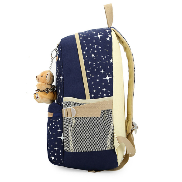 Three-Piece Preppy Cotton Canvas Travel Backpack For Student Books