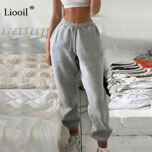 White Fleece Baggy Sweat Pants Women Autumn Winter Sexy High Waist Trousers With Trousers &amp; Leggings