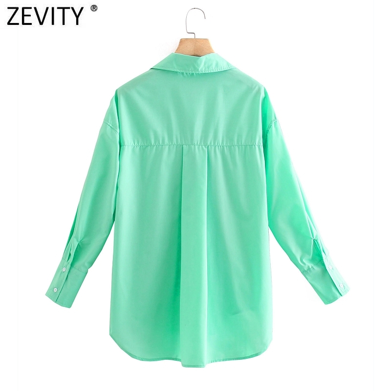 Zevity New Women Simply Candy COlor Single Breasted Poplin Shirts Office Lady Long Sleeve Tops