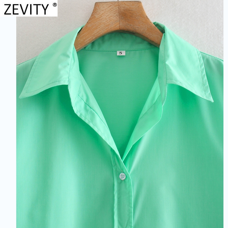 Zevity New Women Simply Candy COlor Single Breasted Poplin Shirts Office Lady Long Sleeve Tops