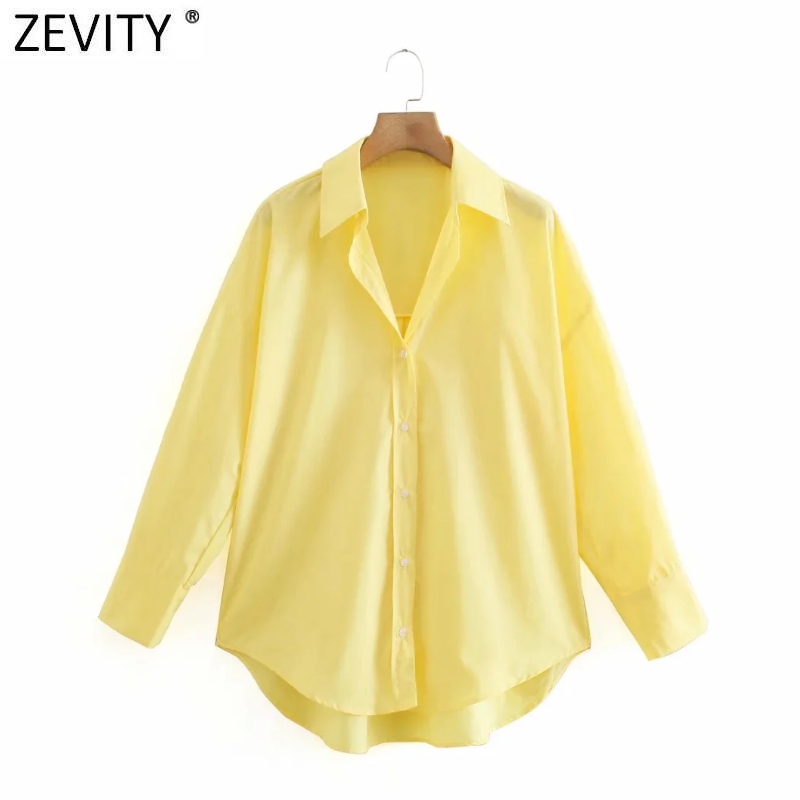Zevity New Women Simply Candy COlor Single Breasted Poplin Shirts Office Lady Long Sleeve Tops