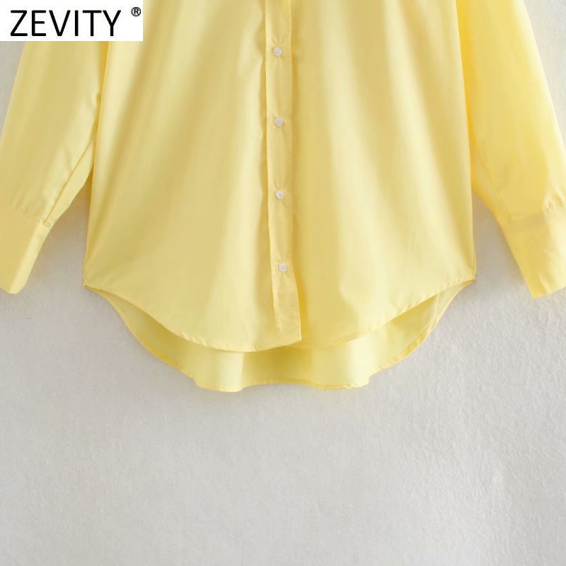 Zevity New Women Simply Candy COlor Single Breasted Poplin Shirts Office Lady Long Sleeve Tops