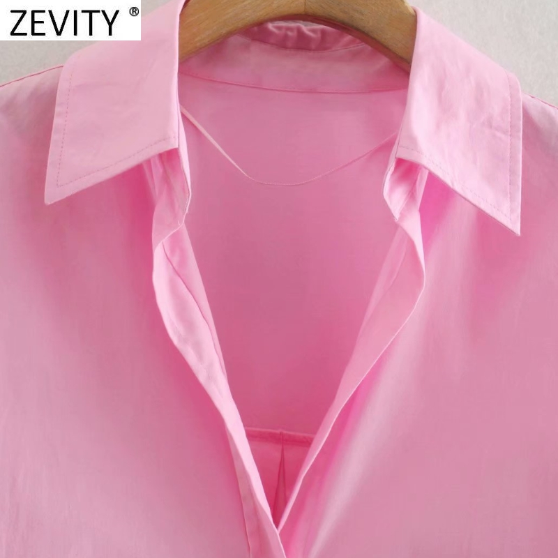 Zevity New Women Simply Candy COlor Single Breasted Poplin Shirts Office Lady Long Sleeve Tops
