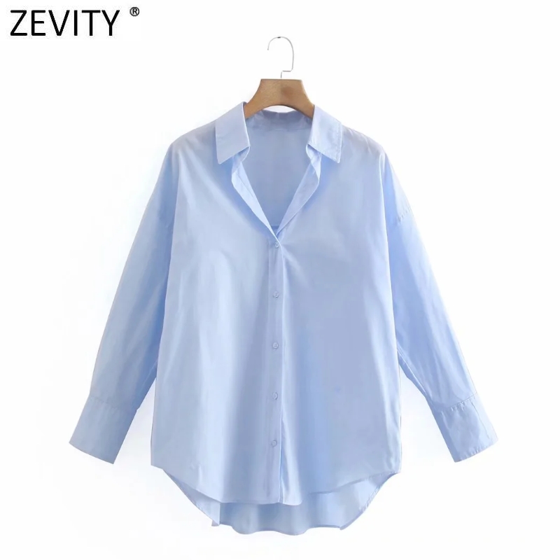 Zevity New Women Simply Candy COlor Single Breasted Poplin Shirts Office Lady Long Sleeve Tops