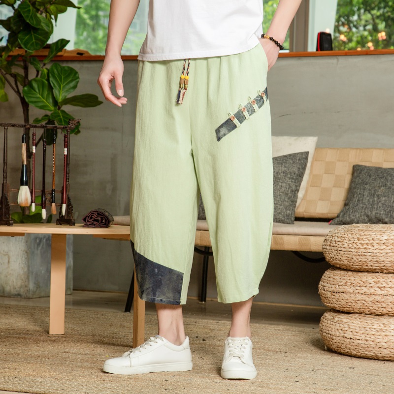 New Man Pants 2021 Summer Baggy Male Harem Pants Cotton Linen Vintage Elastic Waist Trousers