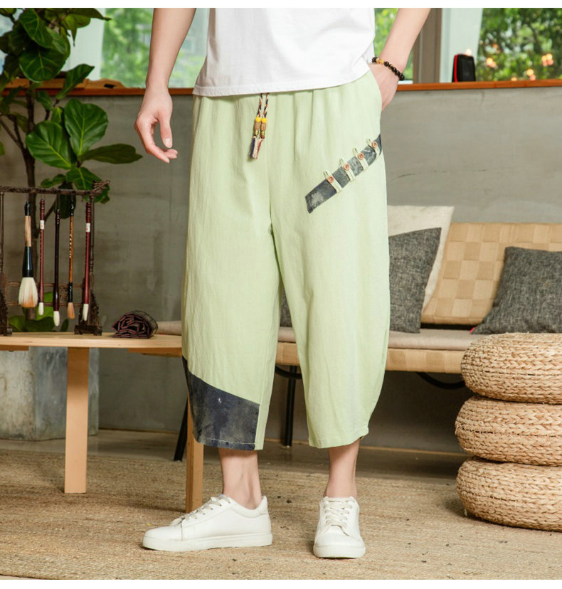 New Man Pants 2021 Summer Baggy Male Harem Pants Cotton Linen Vintage Elastic Waist Trousers
