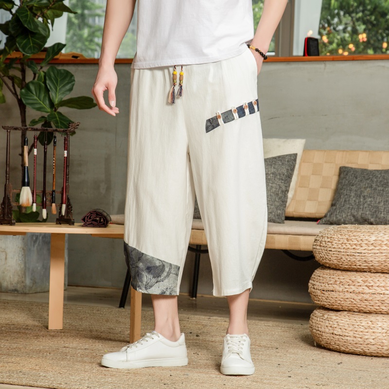 New Man Pants 2021 Summer Baggy Male Harem Pants Cotton Linen Vintage Elastic Waist Trousers