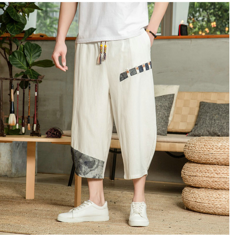 New Man Pants 2021 Summer Baggy Male Harem Pants Cotton Linen Vintage Elastic Waist Trousers