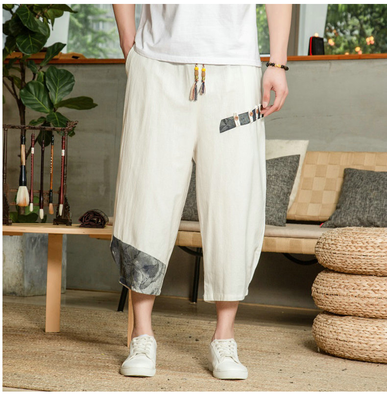 New Man Pants 2021 Summer Baggy Male Harem Pants Cotton Linen Vintage Elastic Waist Trousers