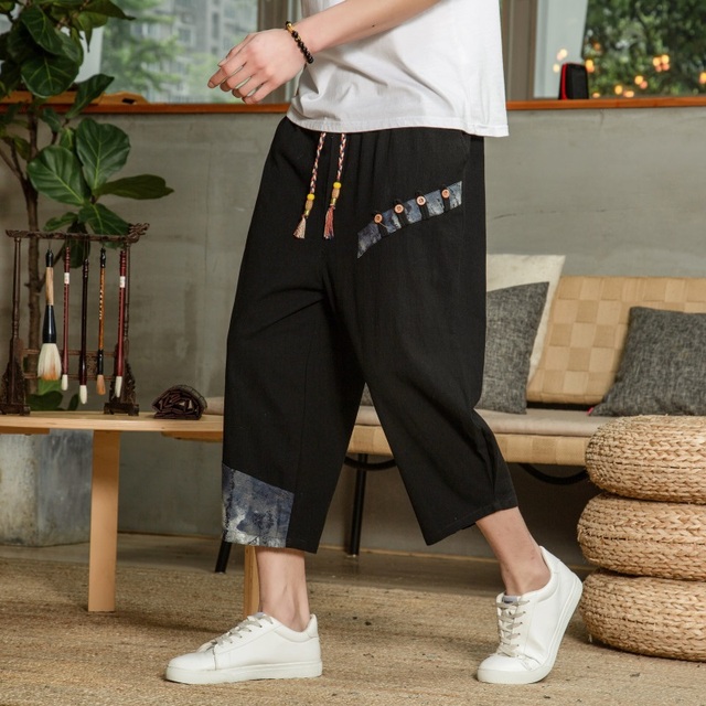 New Man Pants 2021 Summer Baggy Male Harem Pants Cotton Linen Vintage Elastic Waist Trousers
