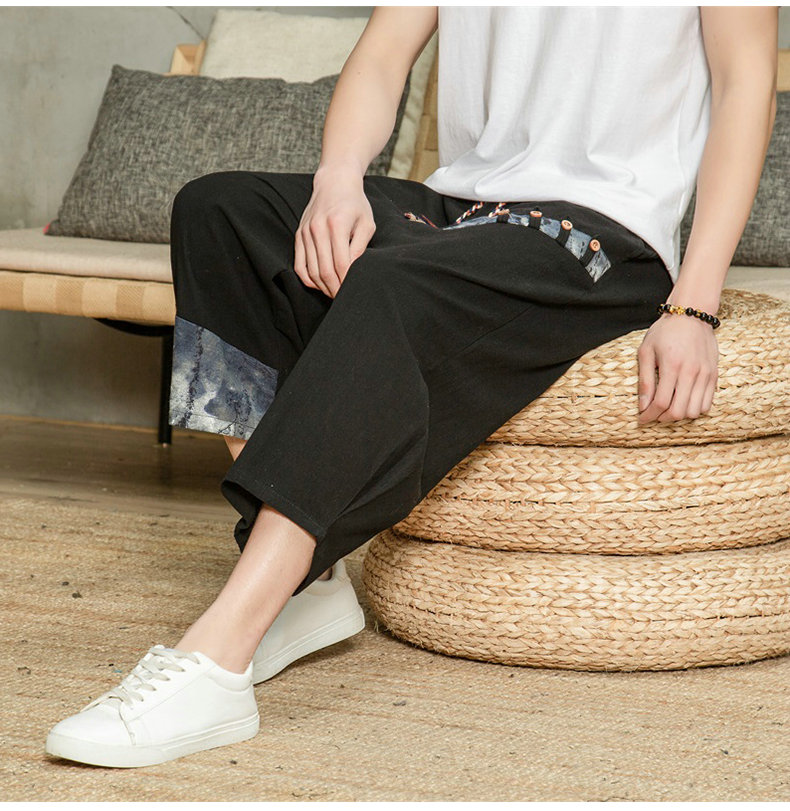 New Man Pants 2021 Summer Baggy Male Harem Pants Cotton Linen Vintage Elastic Waist Trousers