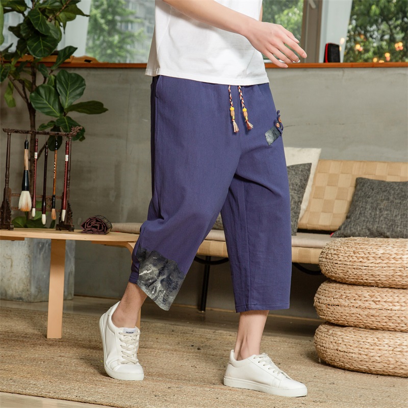 New Man Pants 2021 Summer Baggy Male Harem Pants Cotton Linen Vintage Elastic Waist Trousers