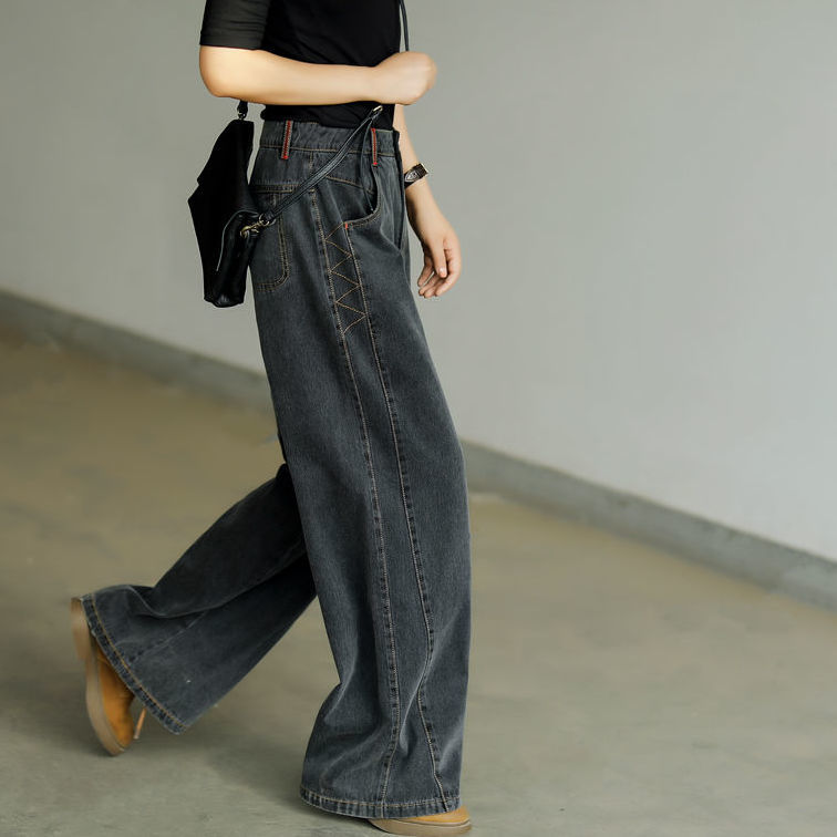 Black Straight Vintage Jeans Women's 2021 y2k Streetwear Denim Trousers Female Office High Waist Mom  Trousers & Leggings