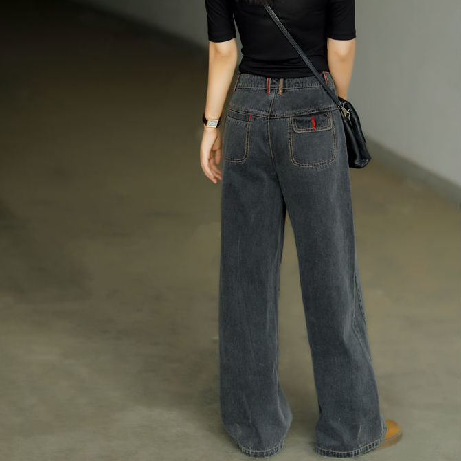 Black Straight Vintage Jeans Women's 2021 y2k Streetwear Denim Trousers Female Office High Waist Mom  Trousers & Leggings