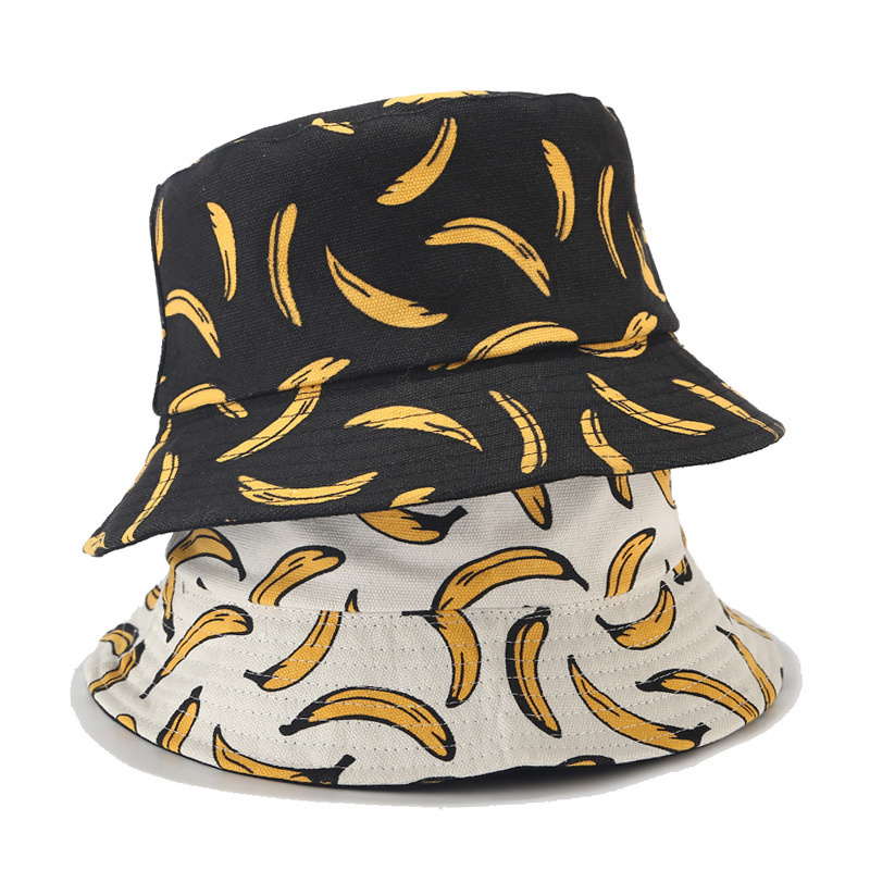 Women Men Couples Bohemian Banana Print Bucket Hat Summer Reversible Packable Hats & Caps