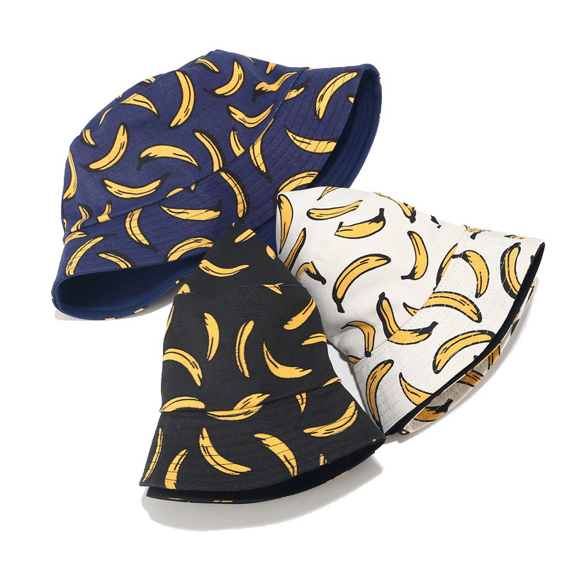 Women Men Couples Bohemian Banana Print Bucket Hat Summer Reversible Packable Hats & Caps