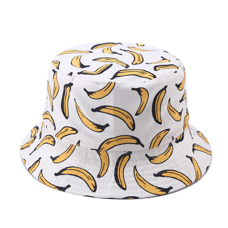 Women Men Couples Bohemian Banana Print Bucket Hat Summer Reversible Packable Hats & Caps