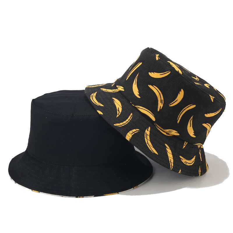 Women Men Couples Bohemian Banana Print Bucket Hat Summer Reversible Packable Hats & Caps