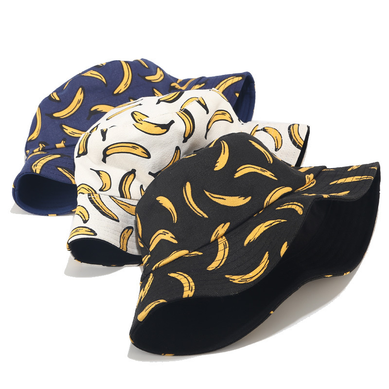 Women Men Couples Bohemian Banana Print Bucket Hat Summer Reversible Packable Hats & Caps
