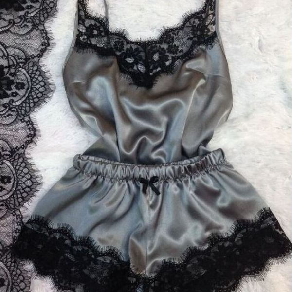 Women's Imitation Silk Lace Halter Underwear Home Wear Two-Piece Set