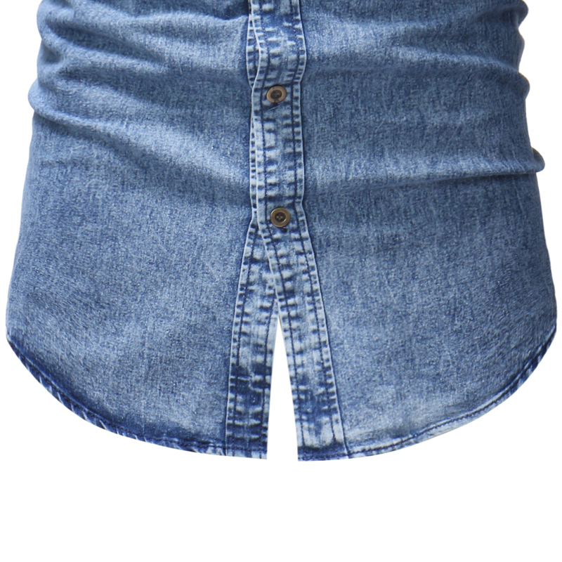 New Short Sleeves Men's Shirts Short Fold Sleeve Pocket Shirts Fashion Casual Solid Denim Shirts Camiseta Shirts