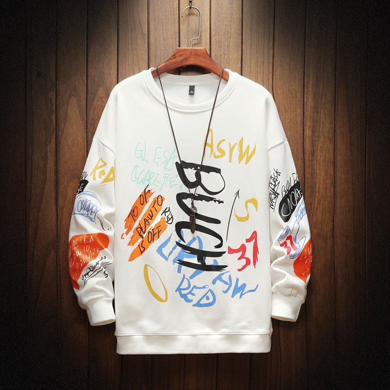 Mens Crewneck Sweatshirt Men 2021 Graffiti Oversized Japanese Sweatshirts, Cardigans & Hoodies