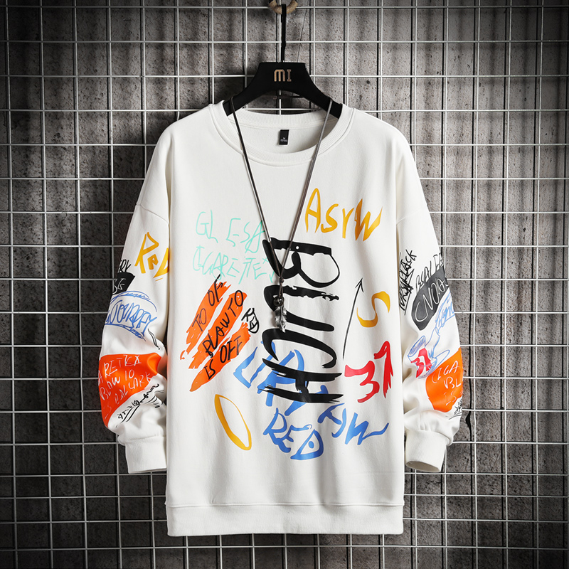Mens Crewneck Sweatshirt Men 2021 Graffiti Oversized Japanese Sweatshirts, Cardigans & Hoodies
