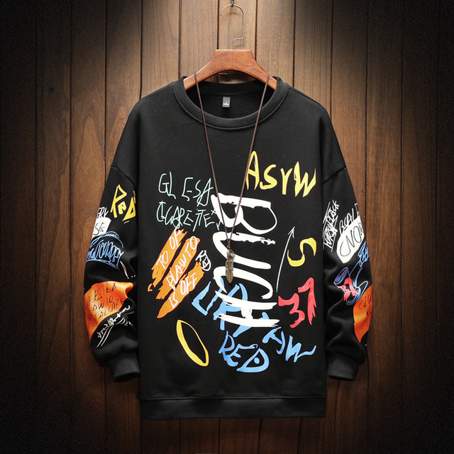 Mens Crewneck Sweatshirt Men 2021 Graffiti Oversized Japanese Sweatshirts, Cardigans & Hoodies