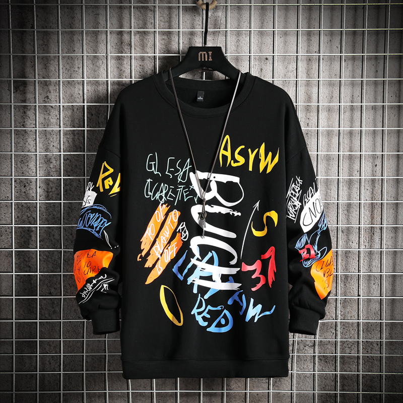 Mens Crewneck Sweatshirt Men 2021 Graffiti Oversized Japanese Sweatshirts, Cardigans & Hoodies