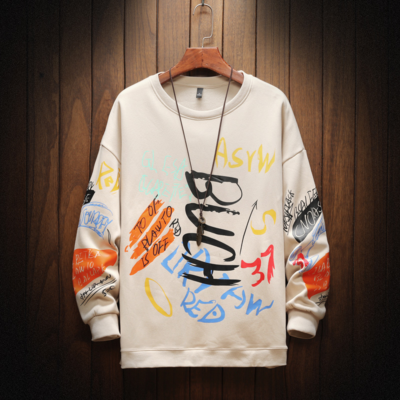 Mens Crewneck Sweatshirt Men 2021 Graffiti Oversized Japanese Sweatshirts, Cardigans & Hoodies