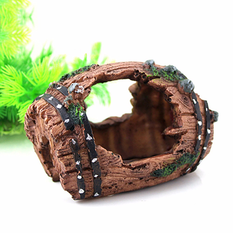 Resin Aquarium Ornaments Decorations Artificial Barrel Cave Landscaping Home Decor