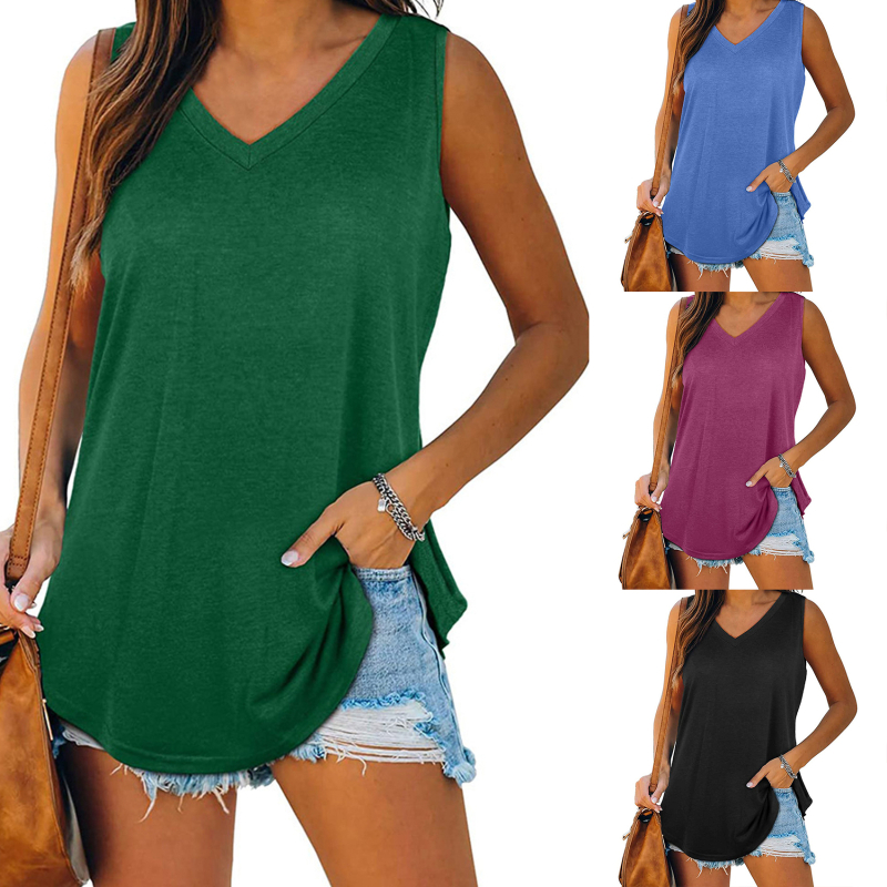 Women's Tops Vest V-neck New Dovetail Sleeveless Solid Color T-shirt Classic Soft Comfortable Ladies Tops
