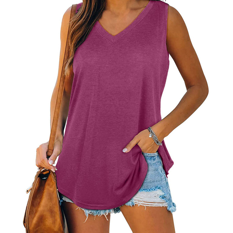 Women's Tops Vest V-neck New Dovetail Sleeveless Solid Color T-shirt Classic Soft Comfortable Ladies Tops