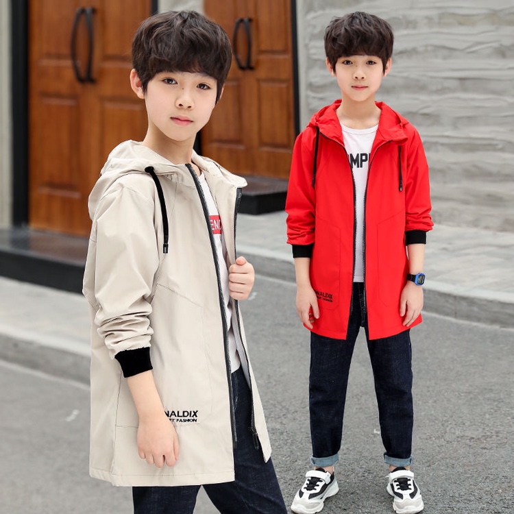 Teens Boys Trench Coat Children ZipperJacket Autumn Trench  Korean Kids Fashion Hooded Solid Letter Coats & Jackets