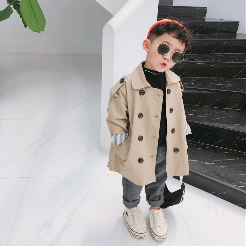 Children Trench Coat 2020 Autumn Baby Boys Girls Khaki Casual Coat Single-breasted Loose Coats & Jackets