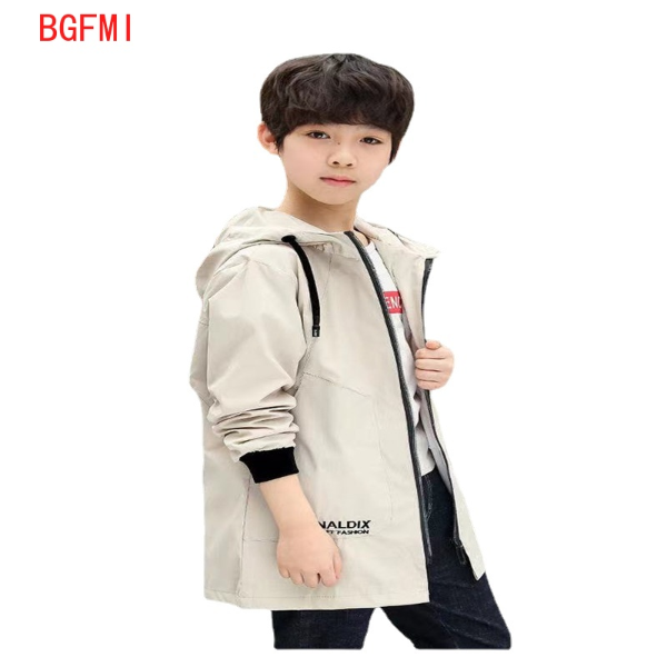 Teens Boys Trench Coat Children ZipperJacket Autumn Trench  Korean Kids Fashion Hooded Solid Letter Coats & Jackets