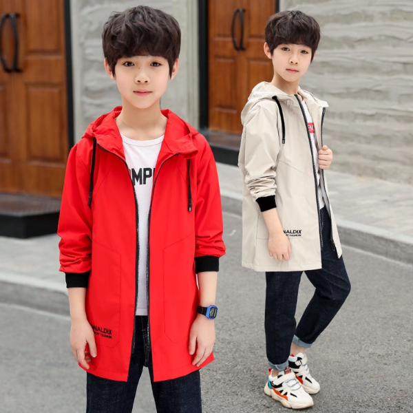 Teens Boys Trench Coat Children ZipperJacket Autumn Trench  Korean Kids Fashion Hooded Solid Letter Coats & Jackets