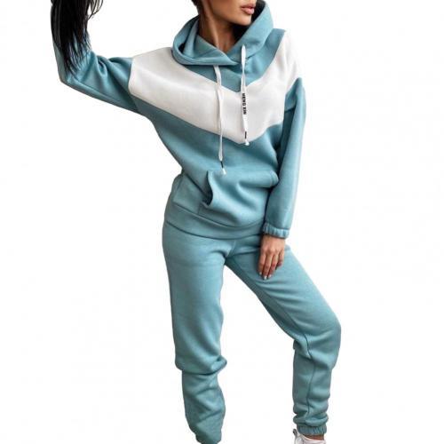 Elegant Solid Sports Sets For Women Hoodie Sweatshirts Pants Set Hooded Drawstring Female Contrast Suits & Separates