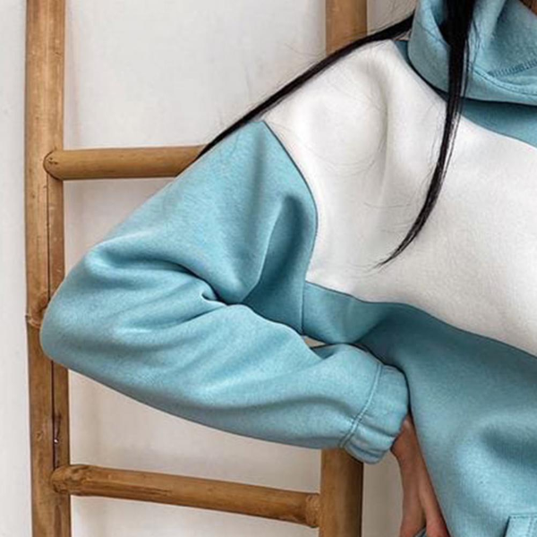 Elegant Solid Sports Sets For Women Hoodie Sweatshirts Pants Set Hooded Drawstring Female Contrast Suits & Separates