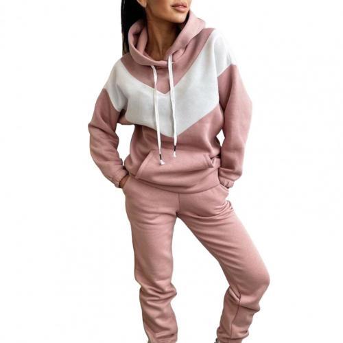 Elegant Solid Sports Sets For Women Hoodie Sweatshirts Pants Set Hooded Drawstring Female Contrast Suits & Separates