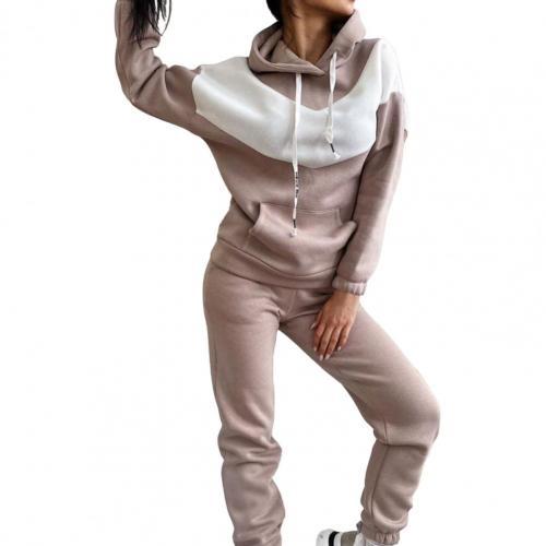 Elegant Solid Sports Sets For Women Hoodie Sweatshirts Pants Set Hooded Drawstring Female Contrast Suits & Separates