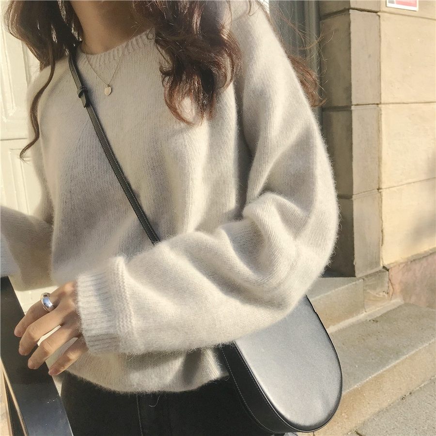 Ailaile Knit Sweater Women Long Sleeve Loose Wool Pullover Round O Neck Outer Jumper Autumn Winter Thick All Match Tops