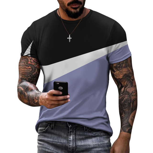 Dazzling summer new sports style design models stitching printed short-sleeved tops simple casual breathable  T-shirts & Polos