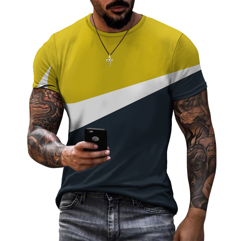 Dazzling summer new sports style design models stitching printed short-sleeved tops simple casual breathable  T-shirts & Polos