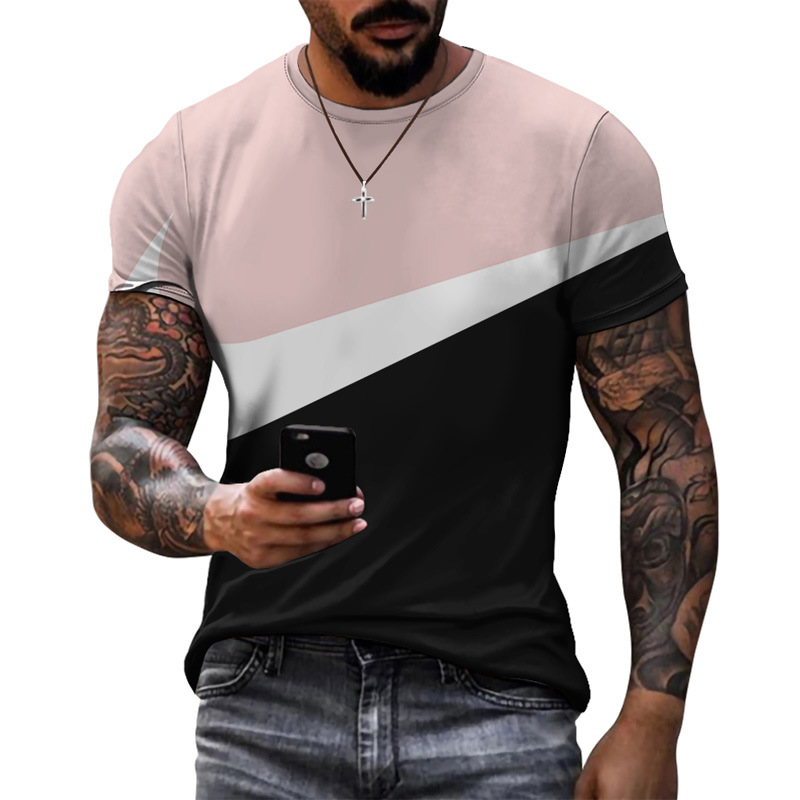 Dazzling summer new sports style design models stitching printed short-sleeved tops simple casual breathable  T-shirts & Polos